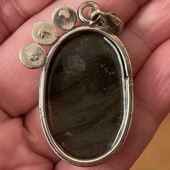 Sterling Silver 925 Labradorite/Red Corall Oval Large Pendant - Picture 7 of 7